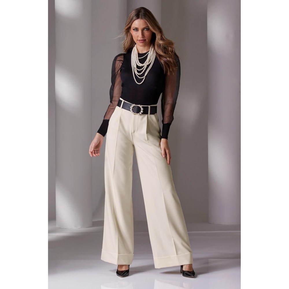 Boston Proper Womens High Waist Wide Leg Crepe Pants Beige Career Chic Size 16